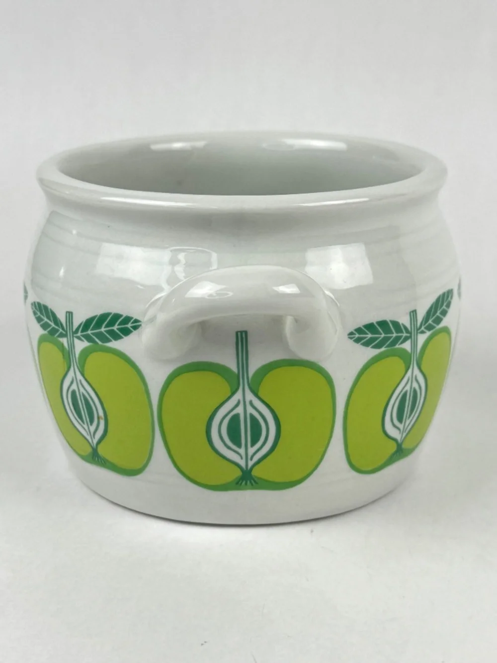 Vintage 1960s Arabia Finland Pomona Green Apple 3” Handled Jam Jar Bean Pot